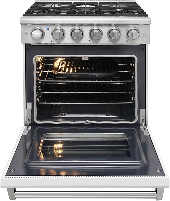 KOSTCH 30 inch Professional Freestanding Pro-Style Natural Gas Range or Liquid Propane Gas Range with 5 Burners, 4.55 cu.ft. Oven Capacity, in White- KOS-30RG03M (White-01)