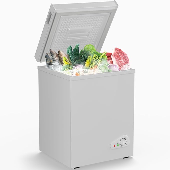TABU 7.0 Cubic Feet Chest Freezer, Compact Freestanding Deep Freezer with 7 Level Adjustable Thermostat & Removable Basket,Top Opening, Low Noise(White, 7.0 Cu.Ft.)