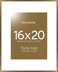 Homeforia Picture 16x20 Bronze Frame, High End Metal 16x20 Brass Poster Frames with Mat 11x14 for Photo, 16 x 20 Frame Matted to 11 by 14 Print, 20x16 Hanging Frames, Tempered Glass, Wall Kit, Set of 1