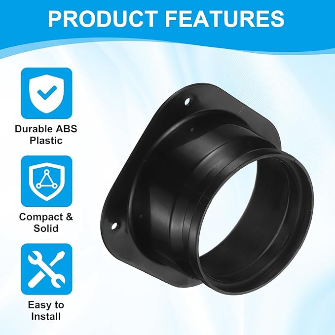 PATIKIL 4 Inch Duct Connector Flange, 6Pack Plastic Straight Pipe Flange Dryer Vent Connector for Air Heating Cooling Ventilation HVAC System, Black