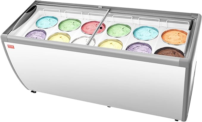 VEVOR Commercial Ice Cream Display Case, 20 Cu.ft Chest Freezer, Restaurant Gelato Dipping Cabinet Top Deep Freezer with Locking Casters, Sliding Glass Door, LED Lighting, Hold 12 Ice Cream Tubs