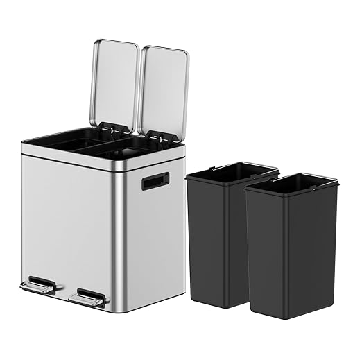 Garvee 8 Gallon Stainless Steel Dual Compartment Trash Can - 2x15L Recycling Bin with Soft-Close Lid, Fingerprint-Proof Kitchen & Office Waste Sorting Bin
