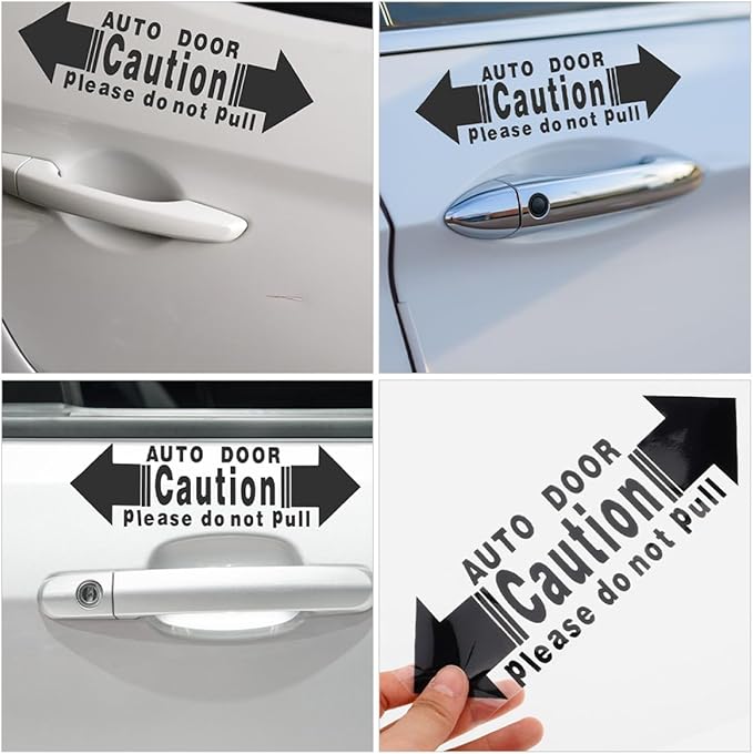 NUOBESTY Car Door Warning Stickers 4pcs Set, Automatic Sliding Door Safety Decals, Black Self-Adhesive Vehicle Window Caution Labels for Minivans and Cars
