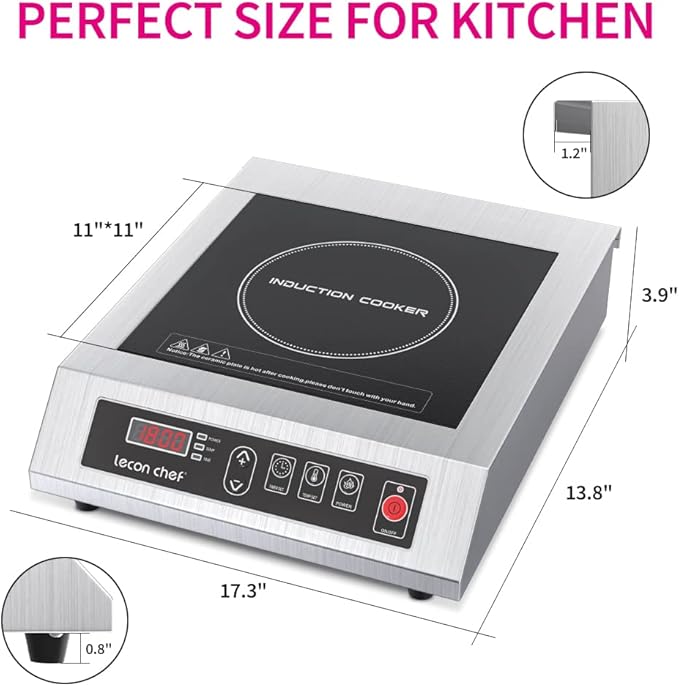 Leconchef Induction Cooktop Induction Cooker Stainless Steel Commercial Grade Countertop Induction Cooker Portable Electric Burner 10 Power&Temperature Settings,24 Hours Timer&Preset for