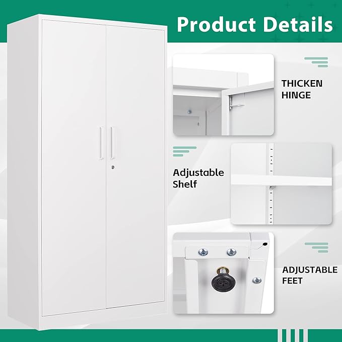 Letaya Metal Locker,Steel Wardrobe Storage Cabinets with Lock Door,Clothing Coat Storage Freestanding for Office, Home, School, Employee,Gym,Fire Department (White)