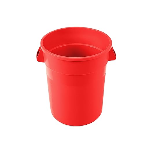 PRO&Family Commercial Round Trash Can, Ingredient Bin, Heavy-Duty Plastic, Anti-Static, Kitchen, Office, Outdoor Use (Red, 32 Gallon)