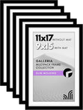 Americanflat 11x17 Picture Frame with Polished Plexiglass - Set of 5 - Use as 9x15 Frame with Mat or Display 11x17 Photo Without Mat - Galleria Collection - Picture Frames for Wall Display - Black