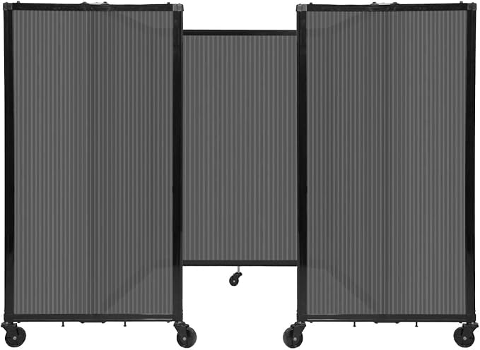 Versare Polycarbonate Room Divider 360 Portable Wall Partition | Freestanding Office Dividers | Locking Wheels | Privacy Screen Panels - 8'6" x 4' Dark Gray Thermoplastic Polymer