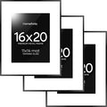 Homeforia 16 x 20 Picture Frame Black, High End Metal 11x14 Matted for 16x20 Frame, 16 x 20 Black Poster Frame with Mat 11 x 14 inch Photo, 20x16 Thin Hanging Frame, Tempered Glass, Wall Kit, Set of 3