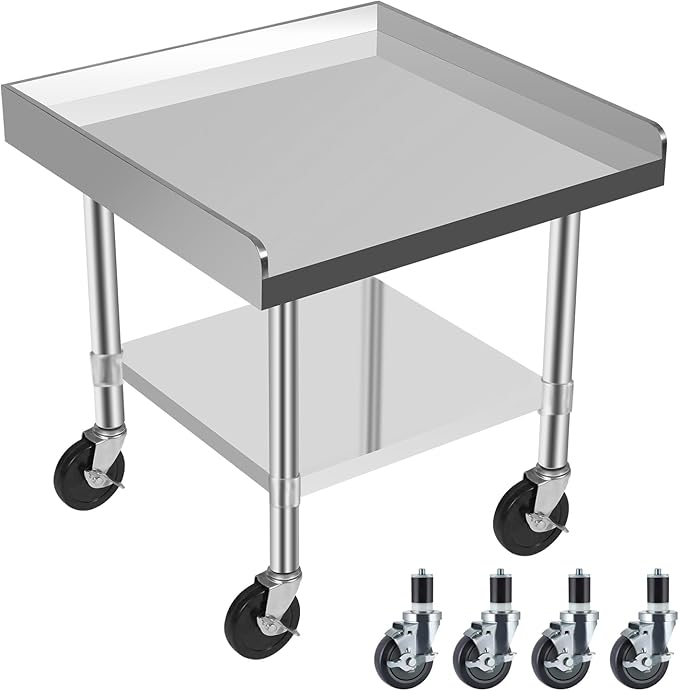 Commercial-Grade Stainless Steel Workstation Table with Under Shelf & Lockable Casters (24"x24"x24")