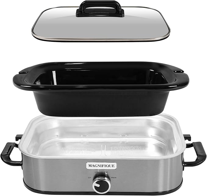 4-Quart Slow Cooker with Casserole Manual Warm Setting - Perfect Kitchen Small Appliance for Family Dinners, Dishwasher Safe Crock, Stainless Steel
