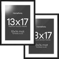 Homeforia 13x17 Picture Frame Black Wood, High End Oak 13x17 Poster Frames with Mat 10x14 Photo, 13 x 17 Wooden Frame Matted to 10 by 14 Print, 17x13 Hanging Frames, Tempered Glass, Wall Kit, Set of 2