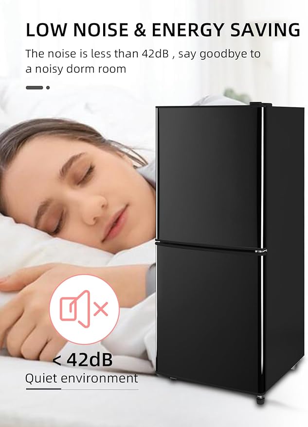 4.0 Cu.Ft Refrigerator with Freezer, 2 Doors Fridge with Adjustable Thermostat Control, Refrigerator for Kitchen, Dorm, Apartment, Garage, Office, Black