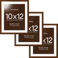 Homeforia 10x12 Brown Picture Frame, High End Dark Oak 10x12 Walnut Poster Frame with Mat 8x10, 10 x 12 Wooden Frame Matted to 8 by 10 inch Photo, 12x10 Thin Frames, Tempered Glass, Wall Kit, Set of 3