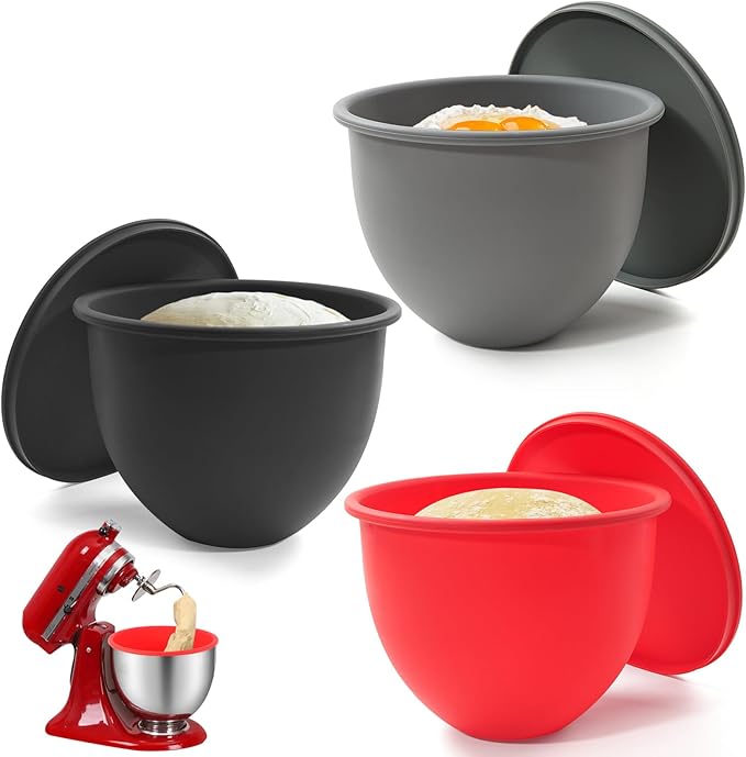Silicone Bowl Liner for KitchenAid Tilt-Head 5QT Mixers - 3 Liners & 3 Lids Included, Leak-Proof Sealing Design, Easy-to-Replace Food-Grade Silicone Bowls (Not for Bowl-Lift Models)