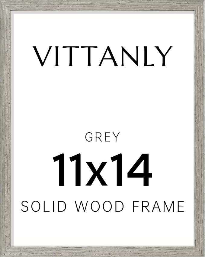 Vittanly 11x14 Picture Frame, Solid Wood Frame with Plexiglass, Includes 8x10 Mat, Wall Hanging for Photos, Home Decor, Grey, 1 Pack