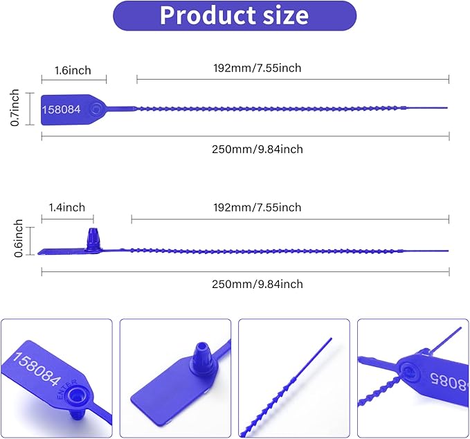 100 Plastic Tamper Seals Fire Extinguisher Tags Numbered Zip Ties Pull Tite Security Tags Disposable Self-Locking Safety Ties (Dark Blue)