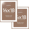 Homeforia 14x18 Picture Frame Mocha, High End Metal 14x18 Poster Frames with Mat 12x16 Photo, 14 x 18 Mocha Frame Matted to 12 by 16 Print, 18by14 Thin Hanging Frames, Tempered Glass, Wall Kit, Set of 2