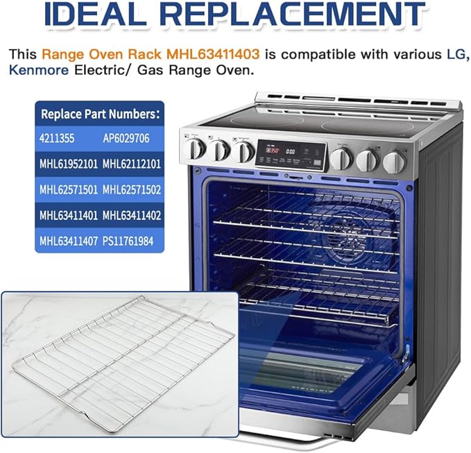 [Upgraded] Range Standard Oven Rack MHL63411403 for LG Range Ovens, Stainless Steel Oven Shelf Rack Replacement Part, 24.7'' Wide x16.2'' Deep