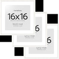 Homeforia 16x16 White Picture Frame, High End Oak 16 x 16 Square Wood Frames with Mat 12 by 12 inches Photo, 16by16 White Wooden Poster Frames Matted to 12x12 Print, Tempered Glass, Wall Kit, Set of 3