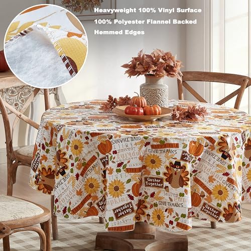 Newbridge Happy Thanksgiving Turkey 70 Inch Round Vinyl Tablecloth