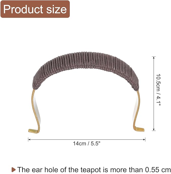 uxcell Metal Tea Pot Handle External Buckle Teapot Rope Wrapped U-Shape Handle Replacement for Span 4.5-5 Inch Ceramic Pottery Teapot Kettle Accessories Supplies, Gold/Brown