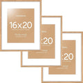 Homeforia 16x20 Wooden Frame, High End Natural Oak 16x20 Light Wood Picture Frame with Mat 11x14, 16 by 20 Poster Frames Matted to 11 x 14 Photo, 20by16 Thin Frames, Tempered Glass, Wall Kit, Set of 3