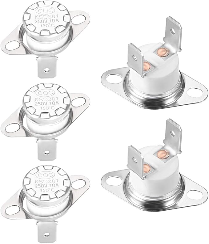 uxcell KSD301 Thermostat 150°C/302°F 10A Normally Closed N.C Adjust Snap Disc Temperature Switch for Microwaves Oven Coffee Maker 5pcs,Ceramic Material
