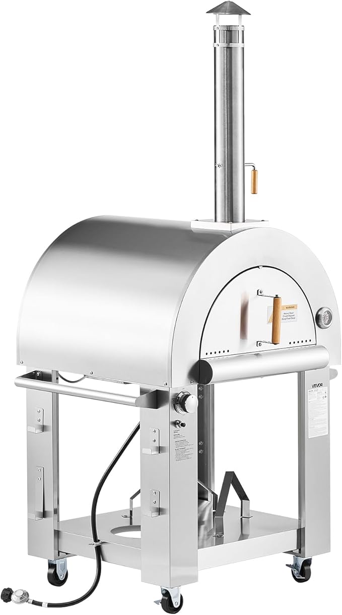 VEVOR Dual Fuel Giant Pizza Oven Outdoor, 26" Artisan Large Pizza Ovens, Pellet & Propane Gas Kiln Pizza Maker with Wheels, Pizza Stone, Multi Fuel Cooker for Camping & Backyard