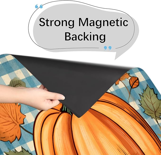 Dishwasher Magnet Cover Fall Pumpkin Vintage Plaid Front Dishwasher Cover Decoration Reusable Magnetic Door Cover Panel Decal Home Appliances Stickers Kitchen Refrigerator Fridge 23"x26"