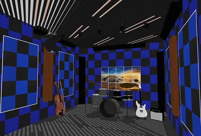 96 Pack Black/BLUE 12 "X 12 "X1" Acoustic Panels Studio Soundproofing Foam Wedge Tiles,