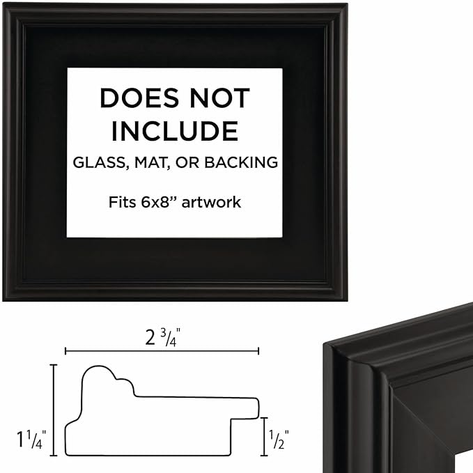 Creative Mark Plein Air Style Frame, Black, 6x8-2.75" Wide Moulding with 1/2" Rabbet Depth, Open Back W/O Glazing, Museum Quality, For Art Panels, Stretched Canvas, Pictures & More