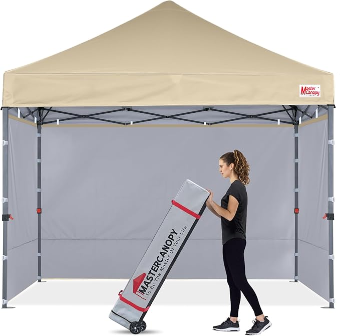 MASTERCANOPY Heavy Duty Pop-up Canopy Tent with Sidewalls (8x8,Beige)