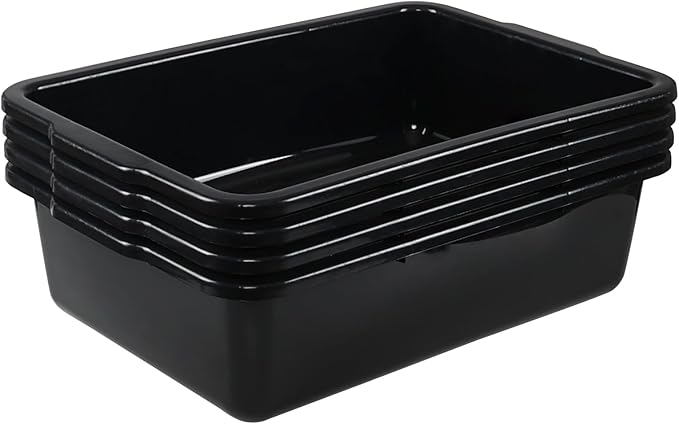 4-Pack 32 L Commercial Bus Tub, Rectangular Plastic Wash Basin Tub, Black