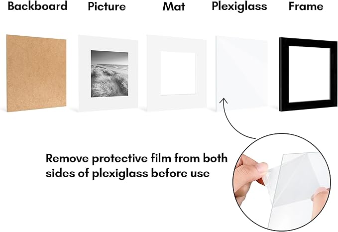 Americanflat 8x8 Picture Frame with Polished Plexiglass - Set of 5 - Use as 5x5 Frame with Mat or Display 8x8 Photo Without Mat - Galleria Collection - Square Frames for Tabletop and Wall - Black