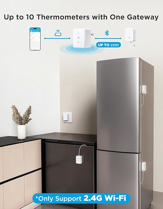 GoveeLife WiFi Refrigerator Thermometer with Alarm, Wireless Digital Freezer Temperature Gauge with App Control, 2 Years Free Data Export, for Home Kitchen Fridge Hot Tub(Only Support 2.4G Wi-Fi)