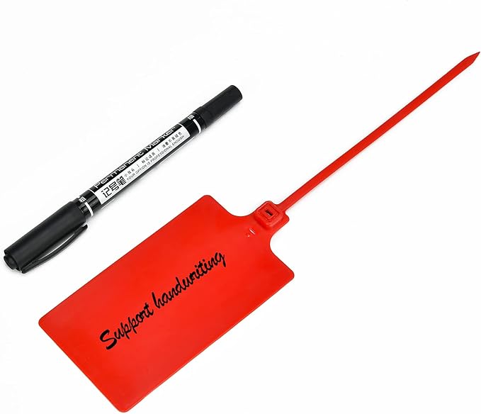 50 Red Plastic Water Proof Shipping Tags - Large Writable Marker Ties for Product Storage and Hanging Labels With One Permanent Marker Pen