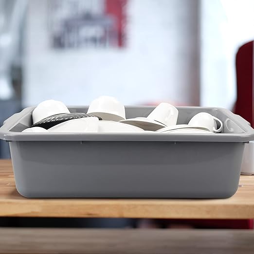 4-Pack 32 L Plastic Commercial Bus Box, Large Bus Tubs, Gray