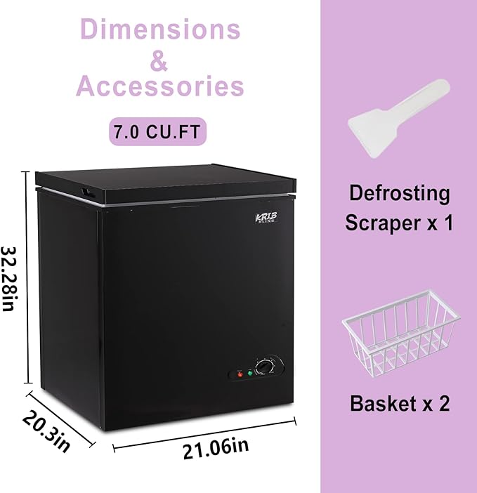 Compact Chest Freezer with Removable Basket, 7.0 Cu.ft Top Door Open Freestanding Deep Freezer with 7 Gears Temperature Adjustment, Ideal for Home, Kitchen & Office, Black