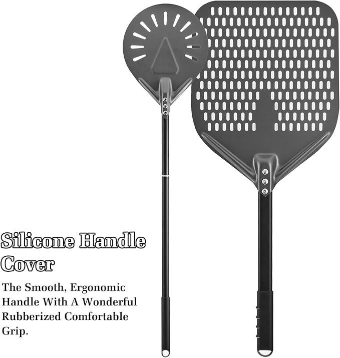 12 Inch + 8 Inch Perforated Peel Set, Turning Peel With Metal Handle, Spatula Paddle for Homemade Pizza Oven Accessories