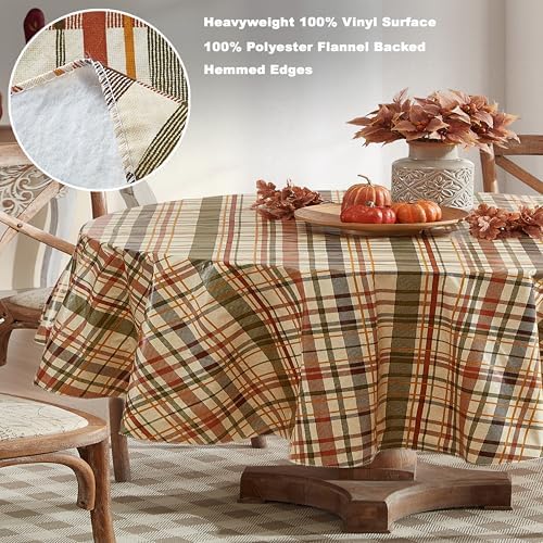 Newbridge Thanksgiving Diagonal Plaid 60 x 84 Inch Oval Vinyl Tablecloth