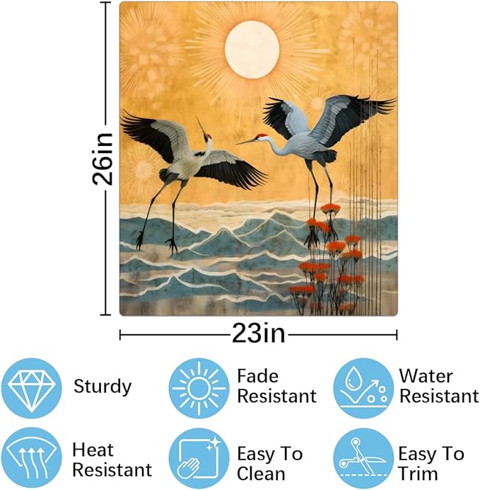 Crane Japan Pattern Dishwasher Magnet Cover for Door Front, Dishwasher Panel Decal Reuseable Refrigerator Magnet Cover Decal Fridge Stickers Home Decor, 23 x 26 Inch
