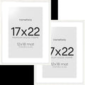 Homeforia 17x22 White Picture Frame, High End Oak 17x22 White Wooden Poster Frames with Mat 12x18 for Print, 17 x 22 Wood Frame Matted to 12 x 18 Photo, 22x17 Frame, Tempered Glass, Wall Kit, Set of 2