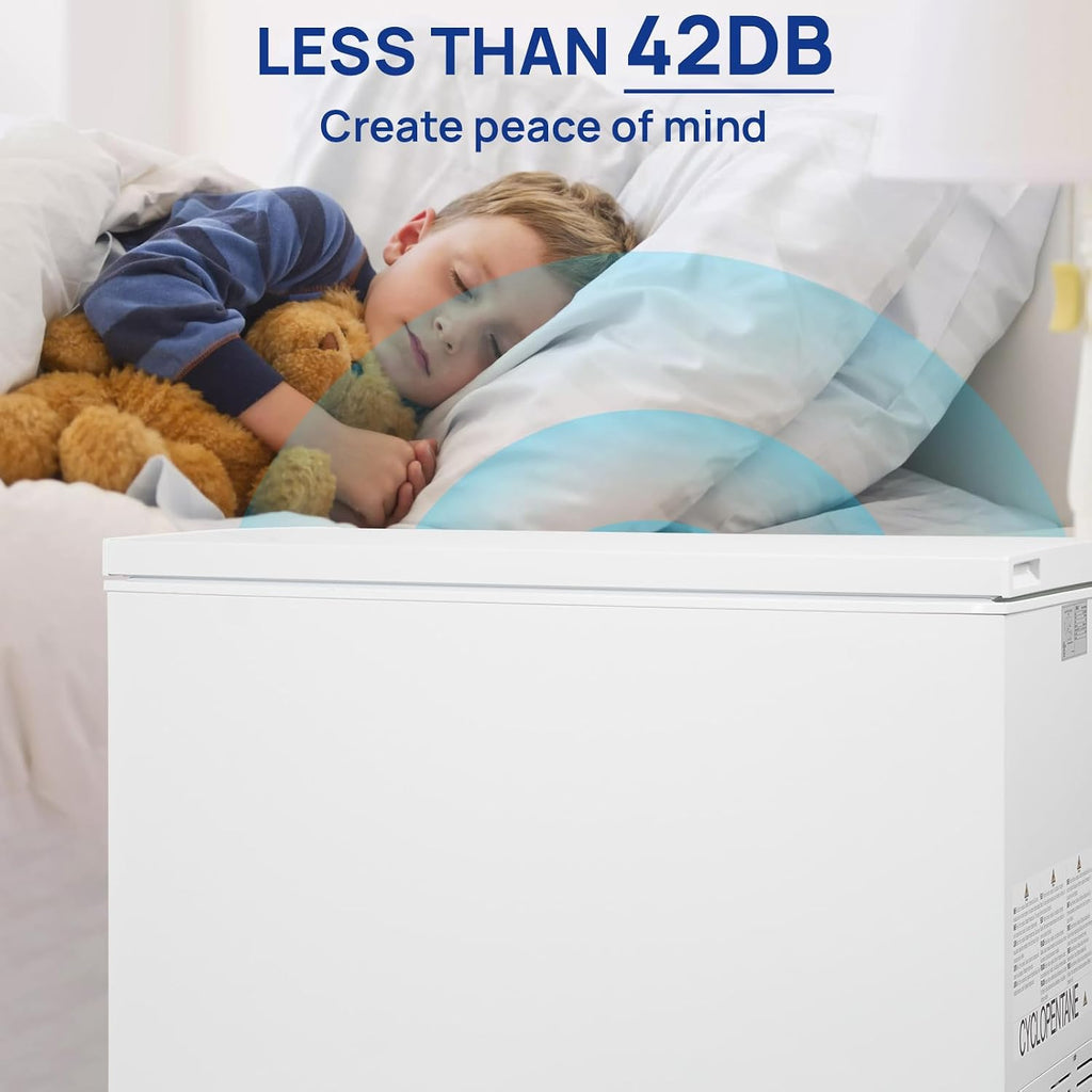 Smad 14 Cu Ft Chest Deep Freezer, Garage Freezers with 7 Level Adjustable Temperature, Top-opening Door with Removable Storage Basket, Energy Saving, Front Drain, White