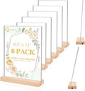 Daofary 6 Pack Acrylic Sign Holder 8.5 x 11, L/T Shape Double Sided wood Picture Frame Stand up Table Top Sign Holders, Clear Display Stand Menu Flyer Holder for Wedding Party (Provide Non slip Mats)