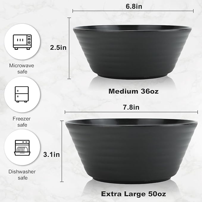 Wrova Wheat Straw Bowl Sets,6 PCS Unbreakable Cereal Bowl 36 OZ,Microwave and Dishwasher Safe Bowls,Salad Bowls for Camping,Rv,Apartment,Dorm,Party (Black Grey)