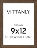 Vittanly 9x12 Picture Frame, Solid Wood Frame with Plexiglass, Includes 6x8 Mat, Wall Hanging or Tabletop for Photos, Home Decor, Brown, 1 Pack