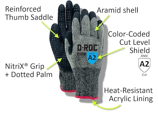 MAGID D-ROC ANSI A2 Heat-Resistant Work Gloves with Sandy Nitrile Coating, 96 Pairs, Size 8/Medium, GPD249
