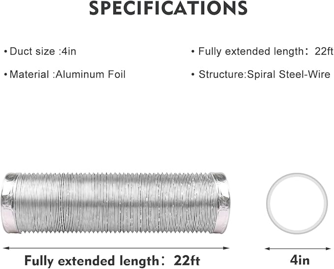 4-Inch Dryer Vent Hose 22FT, Flexible Aluminum Duct with 2 Clamps, Heavy-Duty Four Layer Protection for HVAC Ventilation and Exhaust