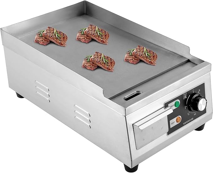 Commercial Electric Griddle 110V 1300W Electric Flat Top Griddle Non-Stick Teppanyaki Grill, 21'' x 12'' Cooking Plate, Stainless Steel Restaurant Electric Countertop Griddle Tabletop Grill
